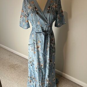 Floral Wrap Dress in Blue